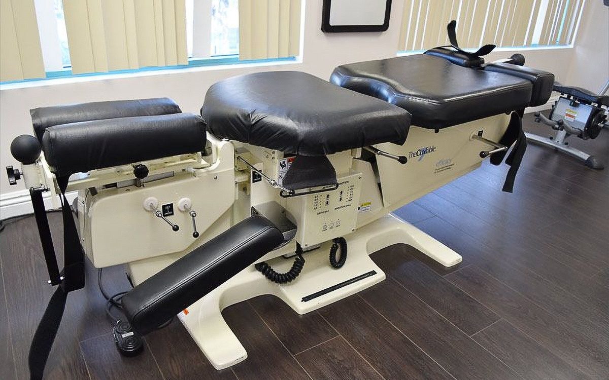 The Cox flexion distraction table at Calumet Avenue Chiropractic in Manitowoc